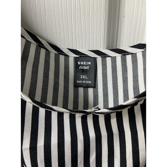 Shein Dress Womens Plus Size 3X Black White Striped Flutter Sleeve Curve Striped - Picture 2 of 4